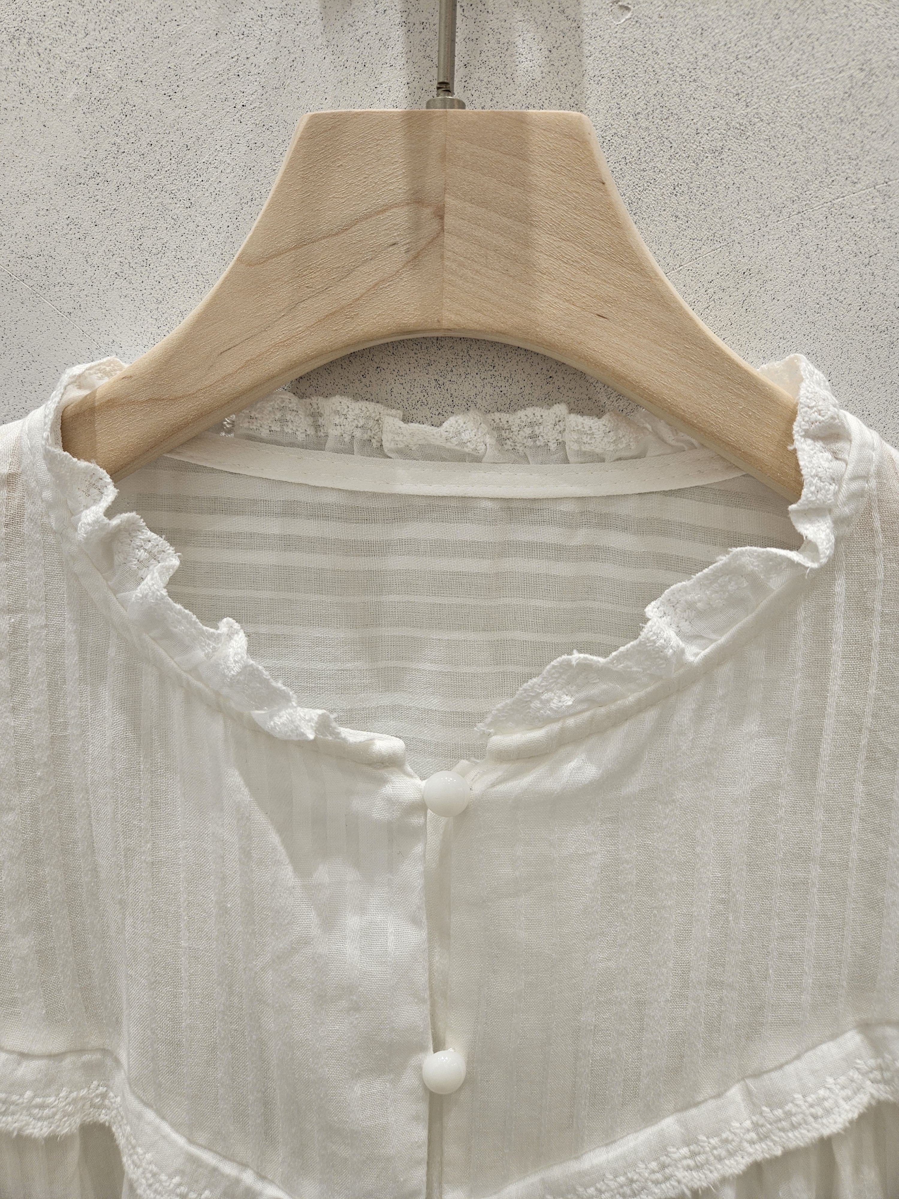 コットンボタン長袖フリル ネックストライプブラウス | 詳細画像17