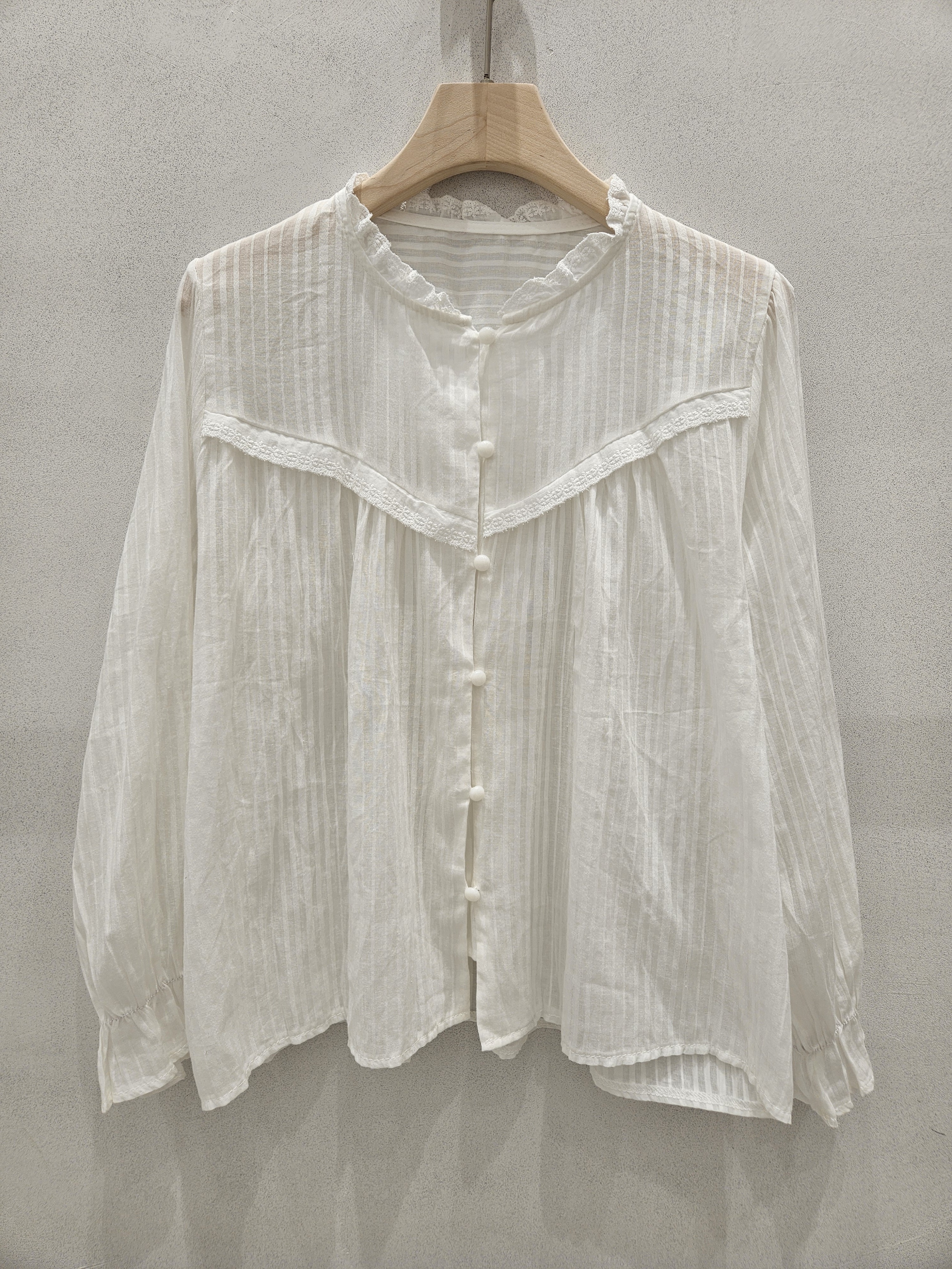 コットンボタン長袖フリル ネックストライプブラウス | 詳細画像19