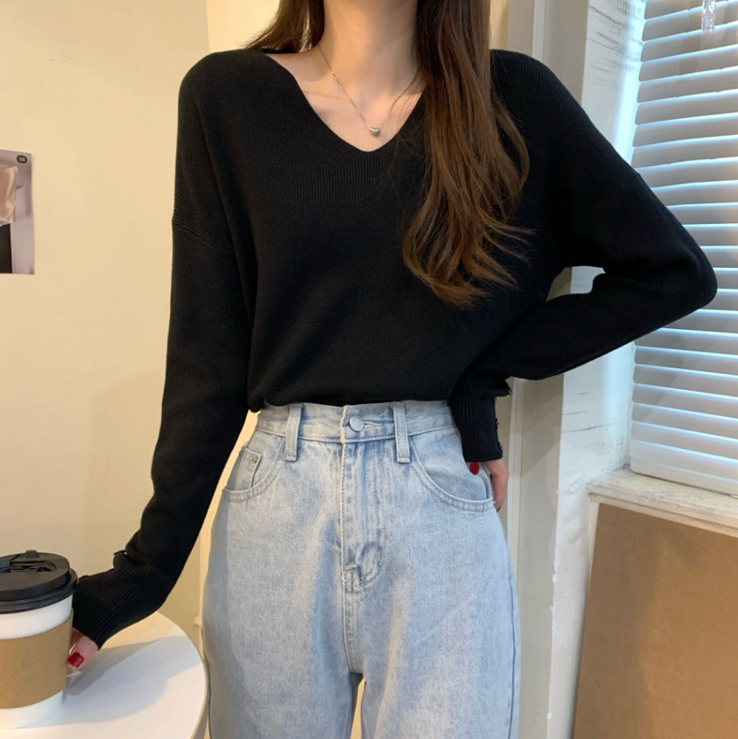 Vネック長袖ボタンスリーブニット | 詳細画像5