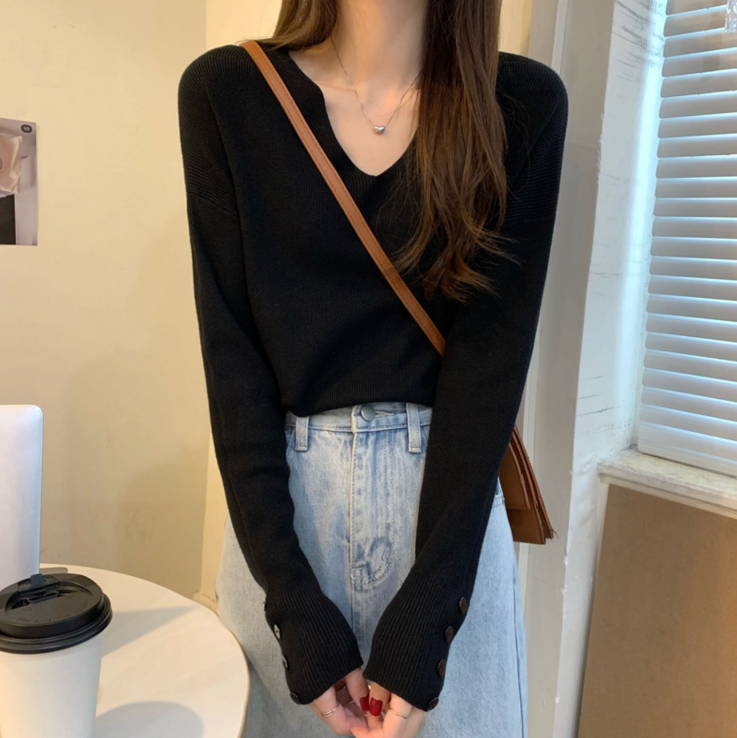 Vネック長袖ボタンスリーブニット | 詳細画像7