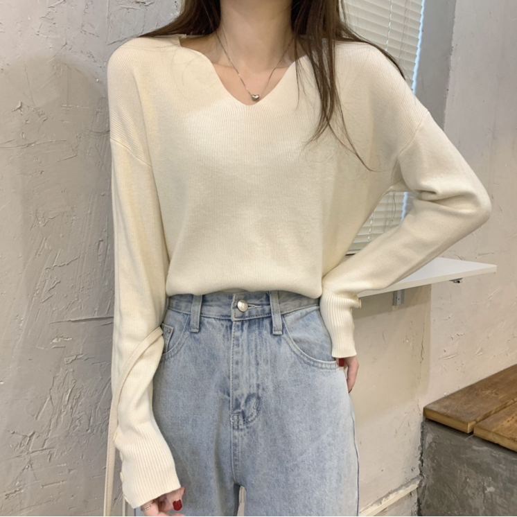 Vネック長袖ボタンスリーブニット | 詳細画像14