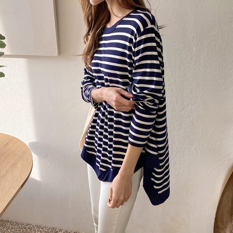 ラウンドネックルーズアンバランス長袖ボーダーTシャツ | 詳細画像6