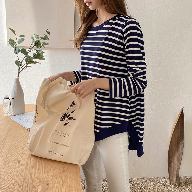 ラウンドネックルーズアンバランス長袖ボーダーTシャツ | 詳細画像8