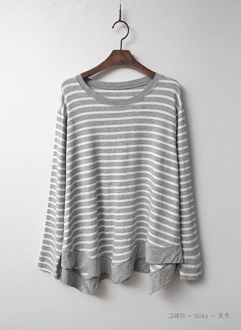 ラウンドネックルーズアンバランス長袖ボーダーTシャツ | 詳細画像14