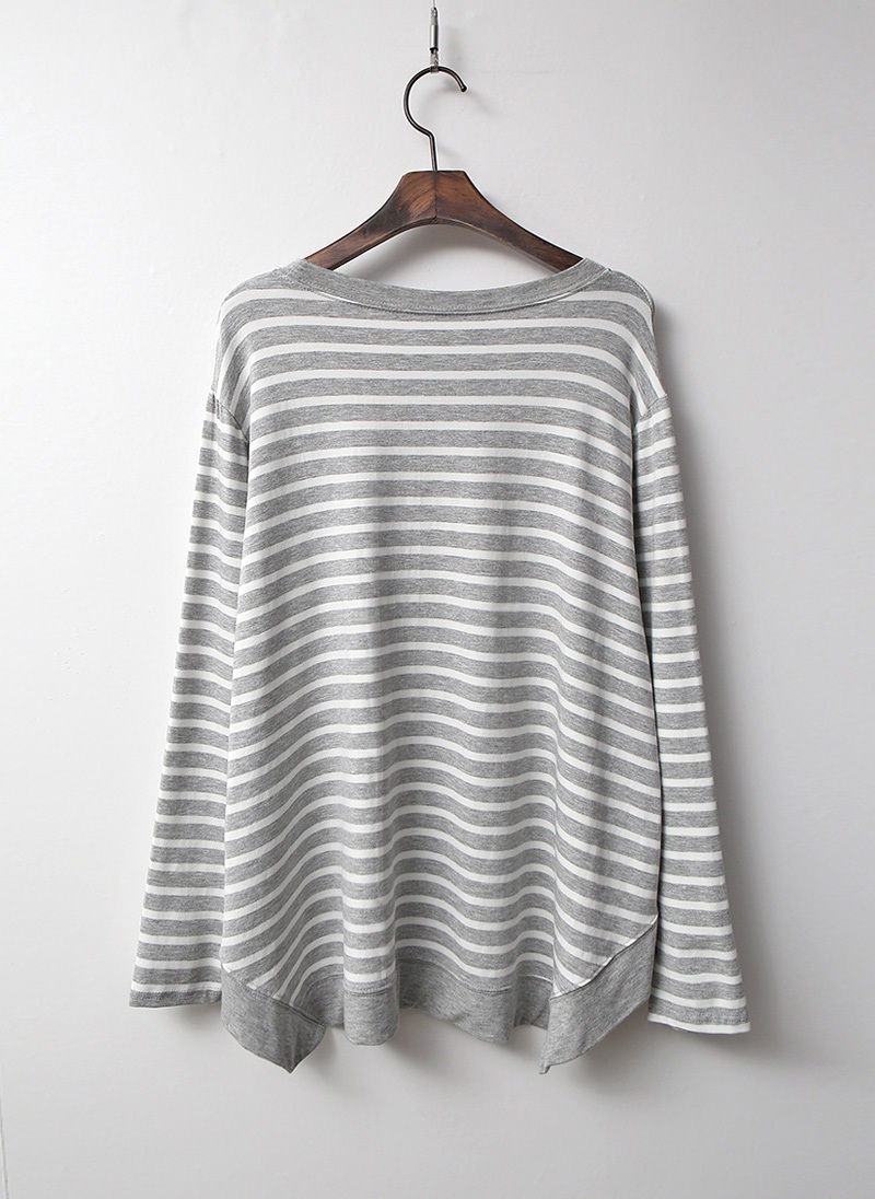 ラウンドネックルーズアンバランス長袖ボーダーTシャツ | 詳細画像15