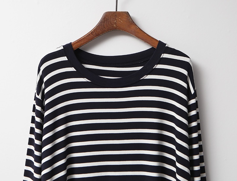 ラウンドネックルーズアンバランス長袖ボーダーTシャツ | 詳細画像16