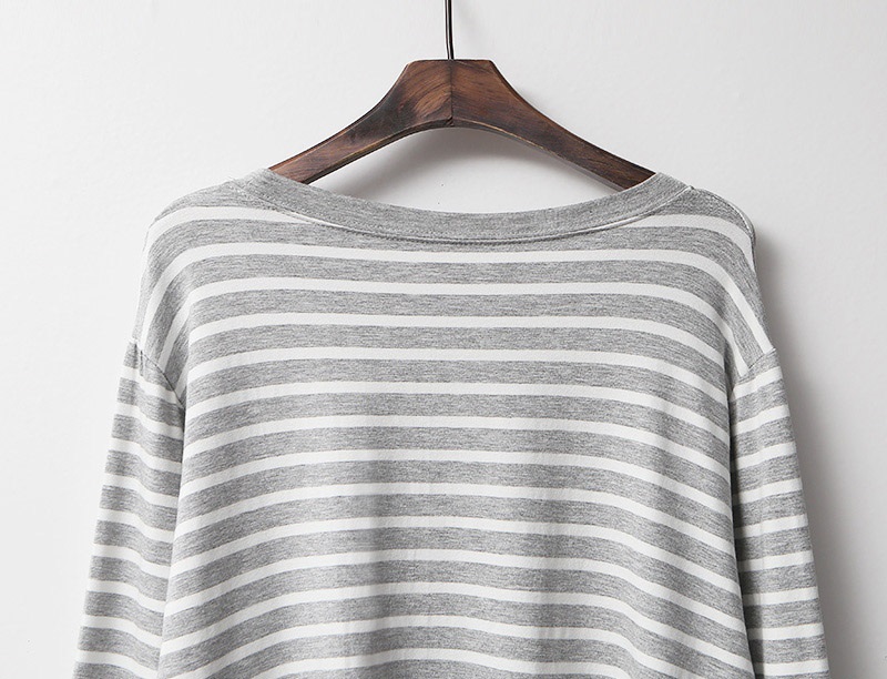 ラウンドネックルーズアンバランス長袖ボーダーTシャツ | 詳細画像20