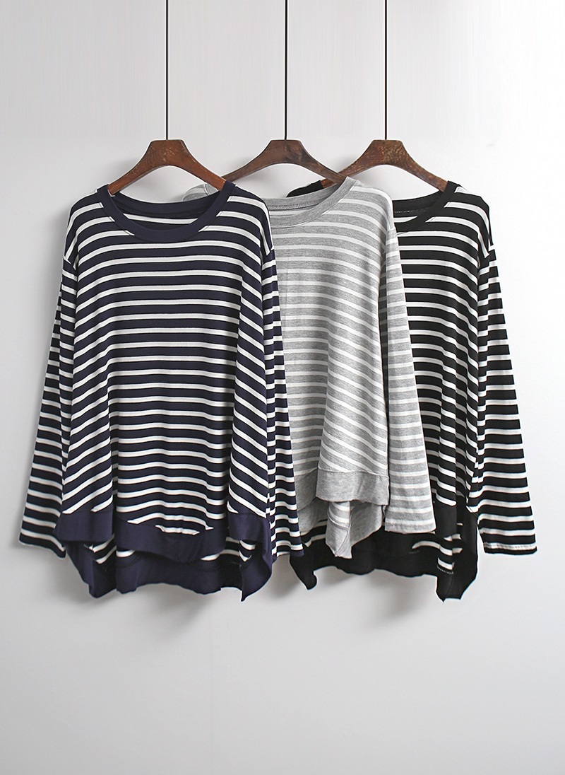 ラウンドネックルーズアンバランス長袖ボーダーTシャツ | 詳細画像21
