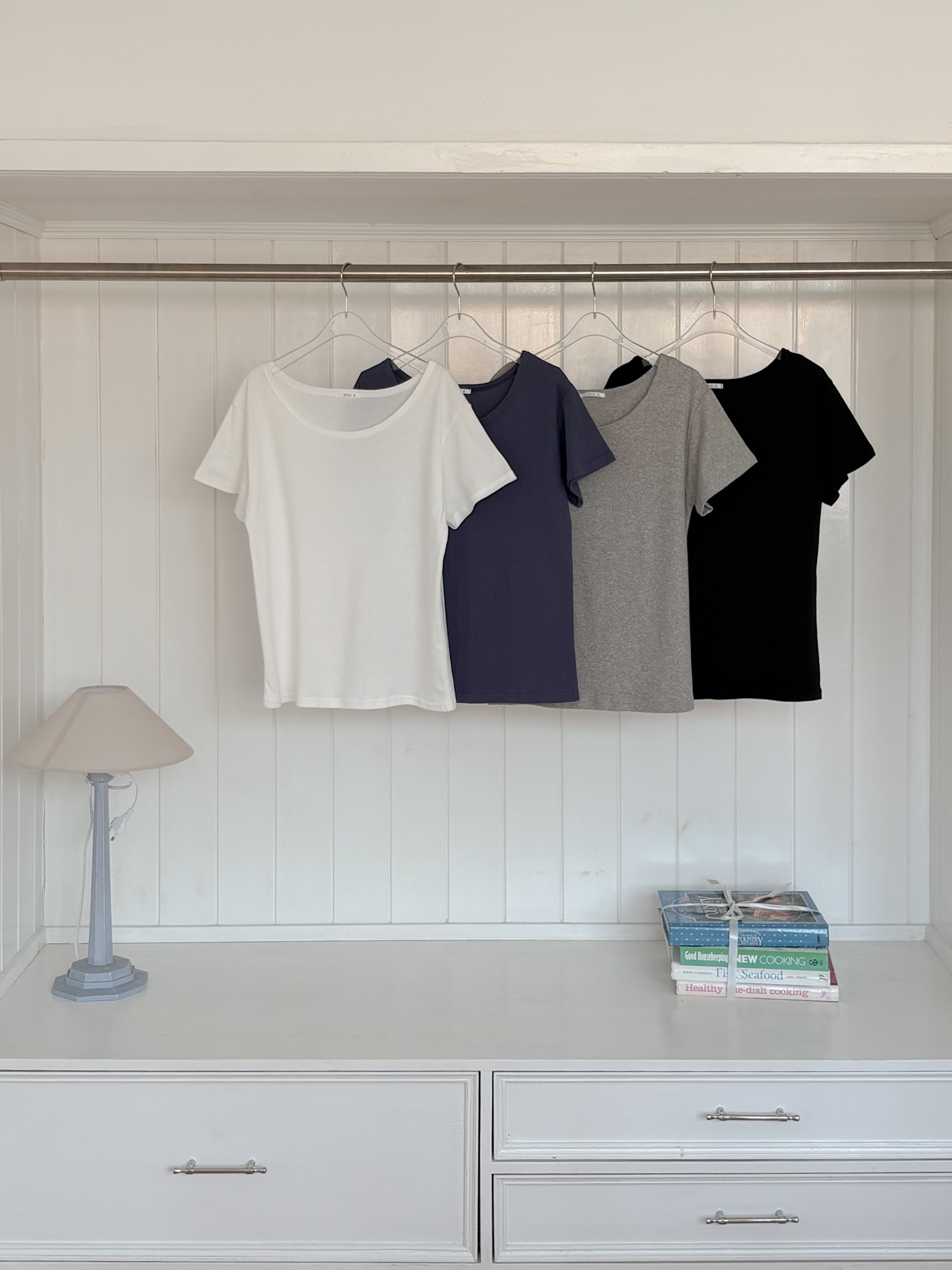 コットンボートネックワンショルダーシンプルベーシックルーズ半袖無地Tシャツ | 詳細画像3