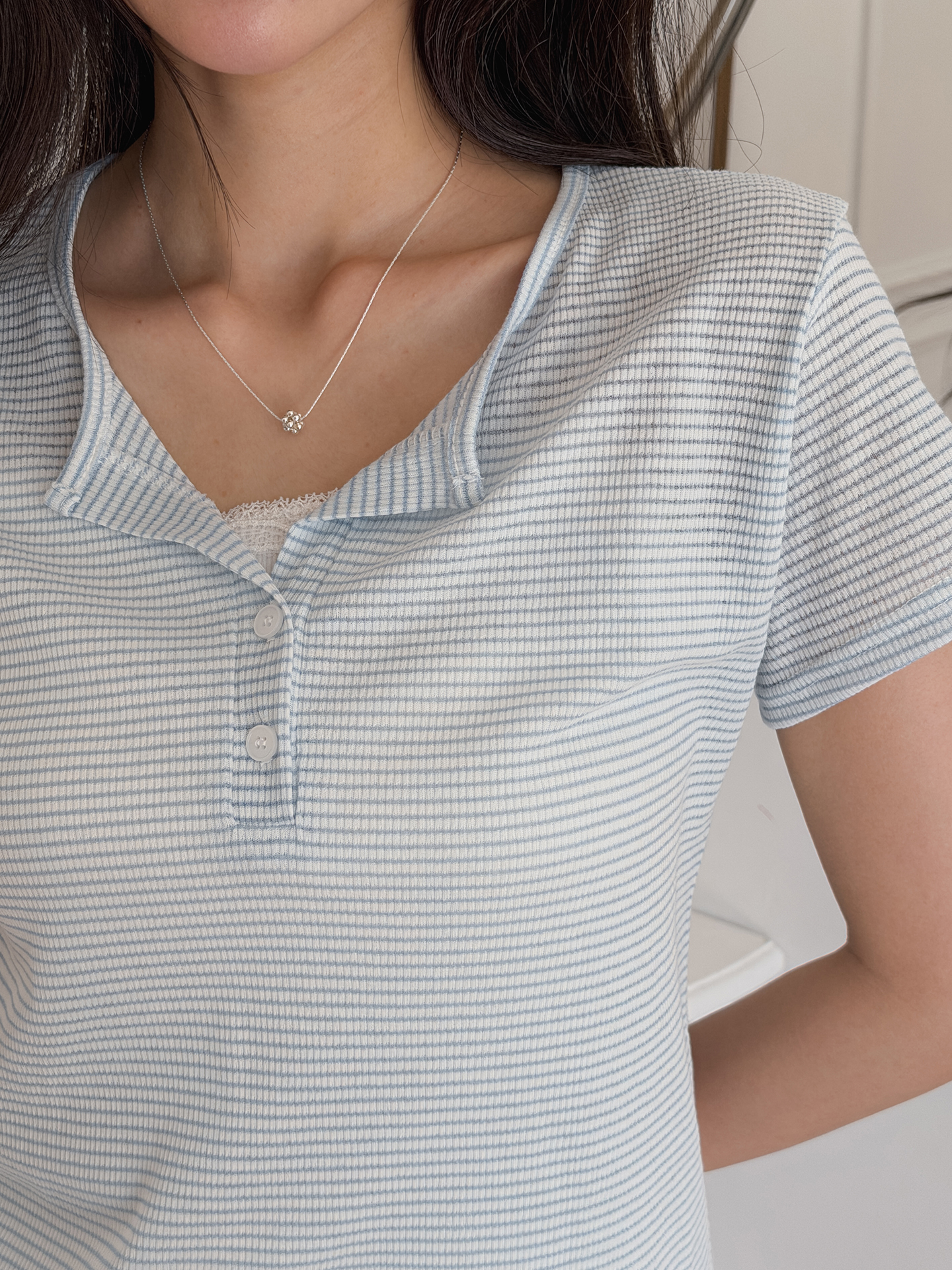 ボタンヘンリーネック半袖ボーダーTシャツ | 詳細画像5