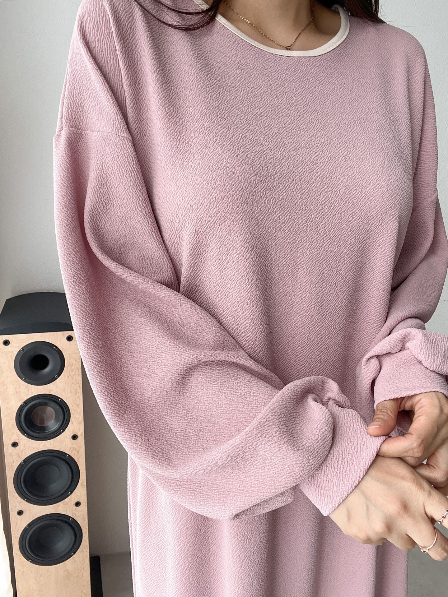 ラウンドネックバルーンロング長袖フレア配色ワンピース | 詳細画像10