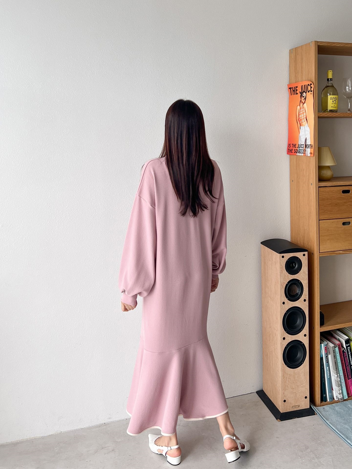 ラウンドネックバルーンロング長袖フレア配色ワンピース | 詳細画像11