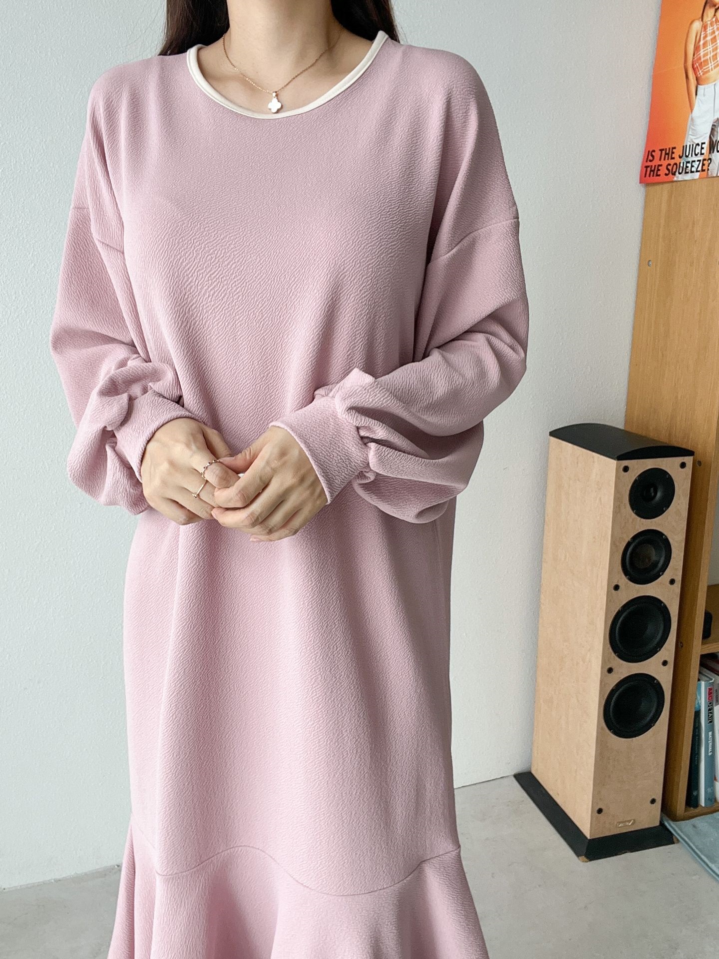 ラウンドネックバルーンロング長袖フレア配色ワンピース | 詳細画像13