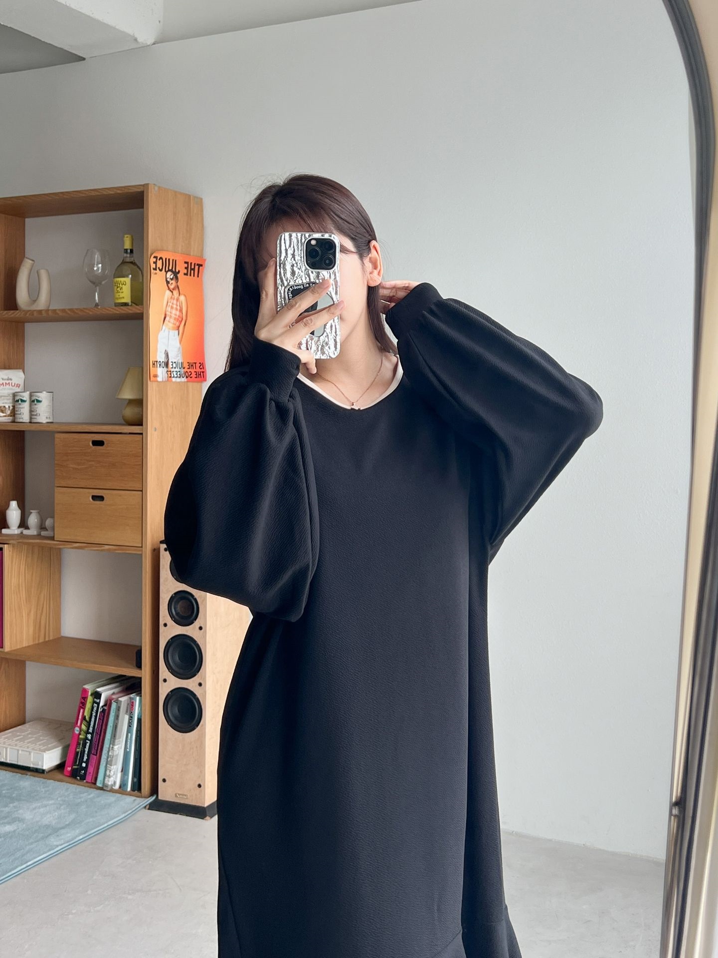 ラウンドネックバルーンロング長袖フレア配色ワンピース | 詳細画像18