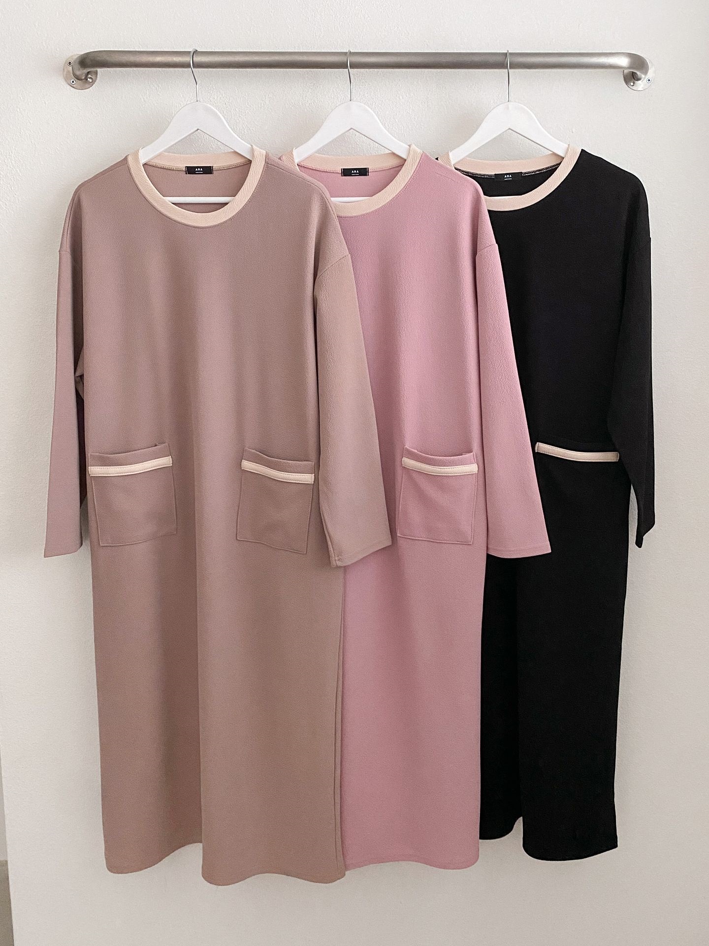 ラウンドネックポケットロング長袖配色ワンピース | 詳細画像2