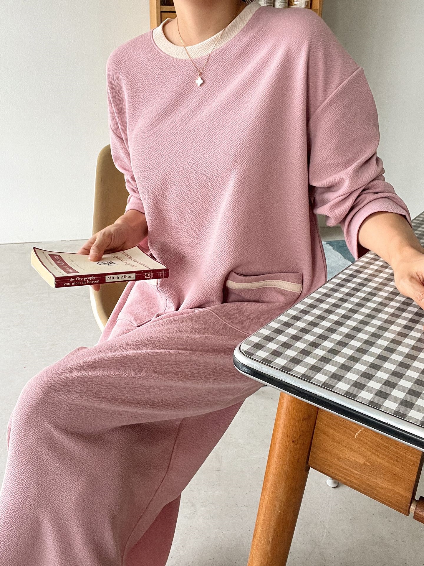 ラウンドネックポケットロング長袖配色ワンピース | 詳細画像11