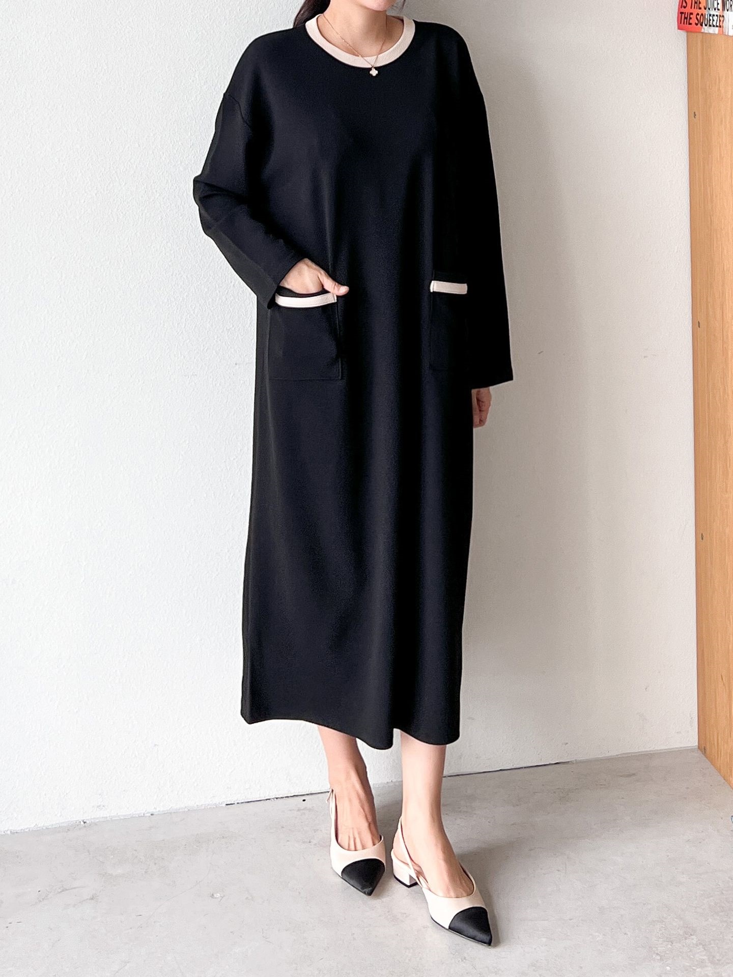 ラウンドネックポケットロング長袖配色ワンピース | 詳細画像22