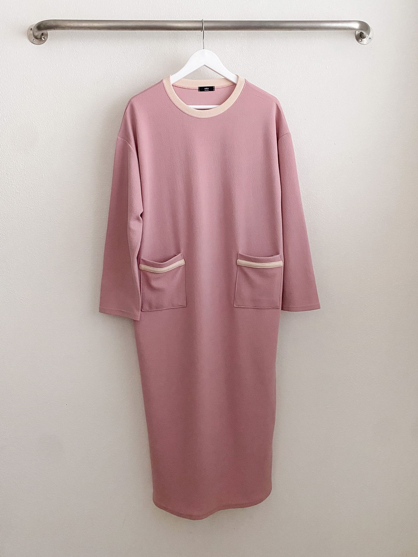 ラウンドネックポケットロング長袖配色ワンピース | 詳細画像30