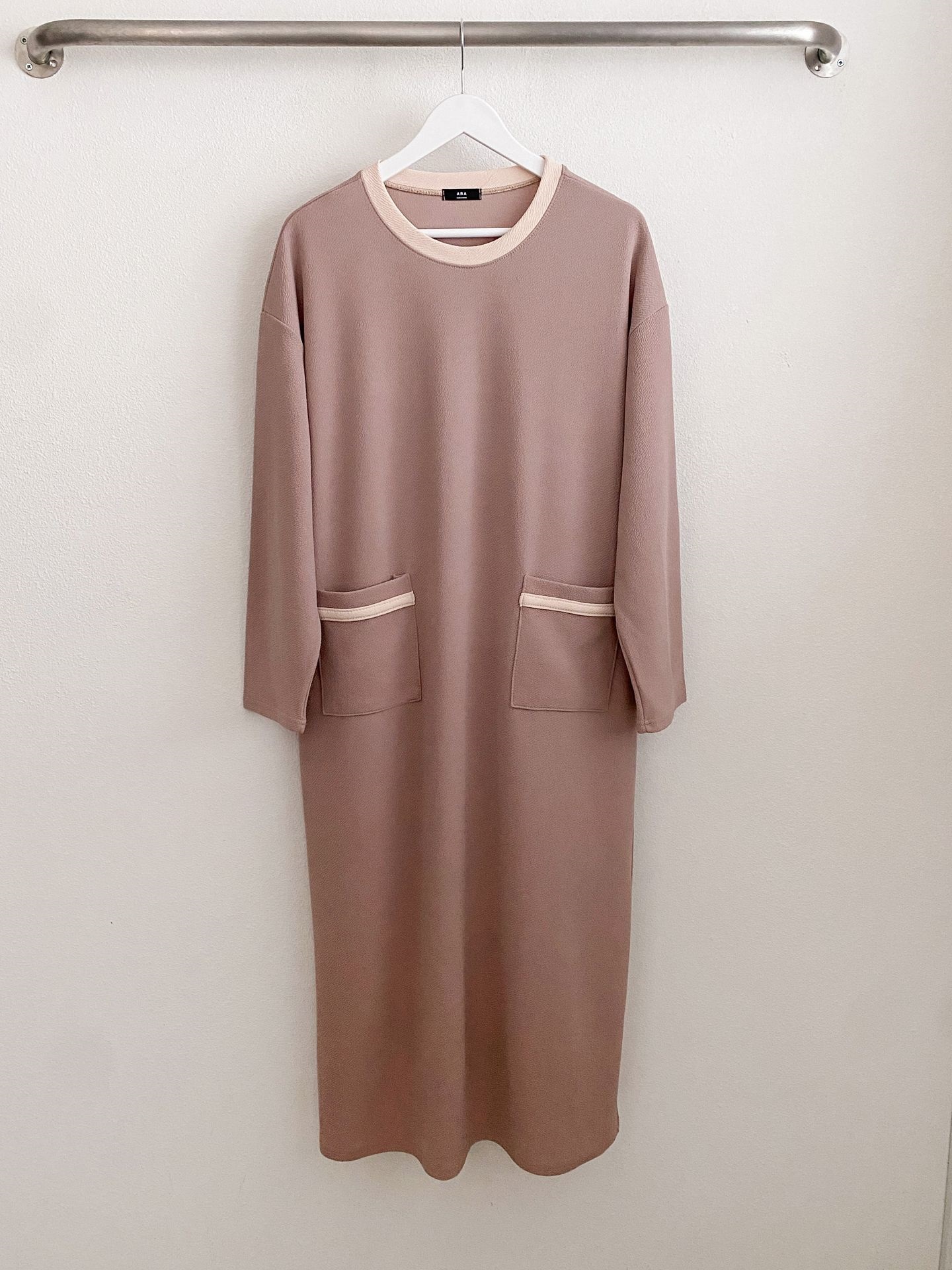 ラウンドネックポケットロング長袖配色ワンピース | 詳細画像31