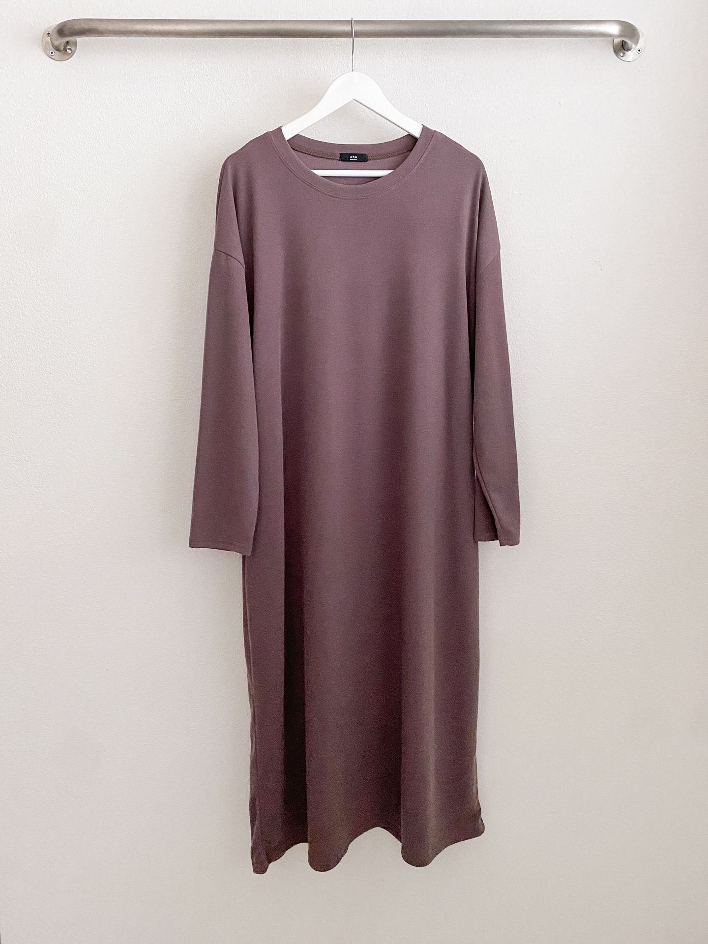 ラウンドネックボクシーロング長袖無地ワンピース | 詳細画像28