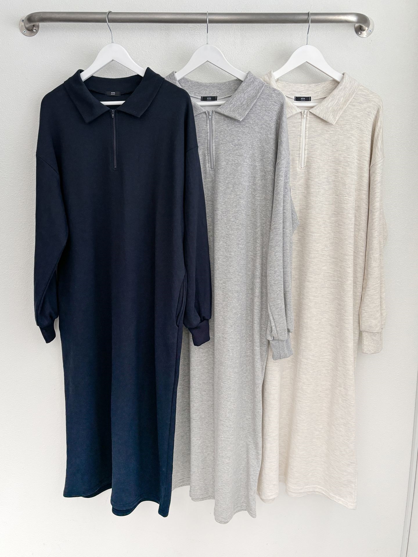 カラーハーフジップポケットロング長袖ワンピース | 詳細画像2