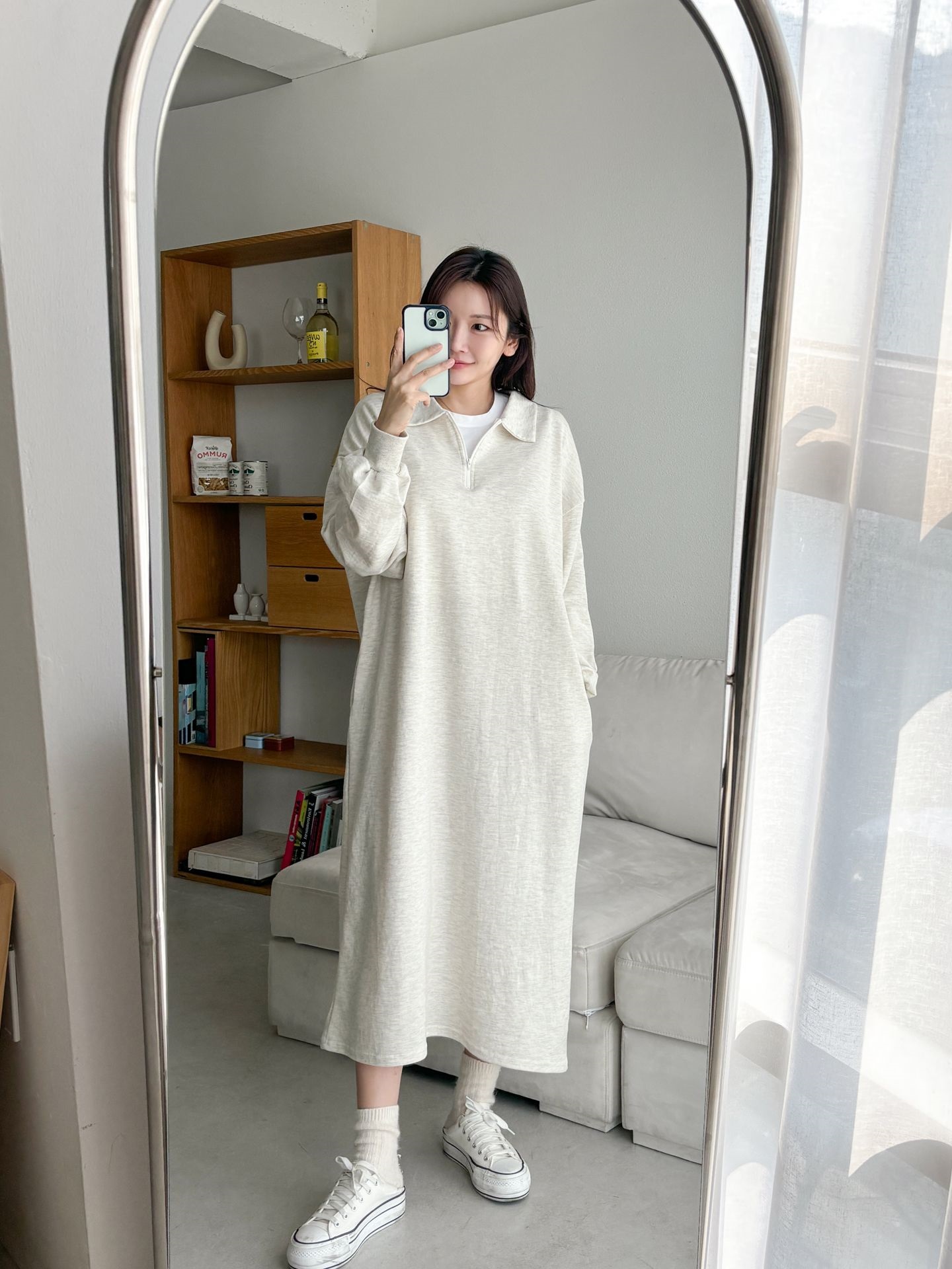 カラーハーフジップポケットロング長袖ワンピース | 詳細画像3