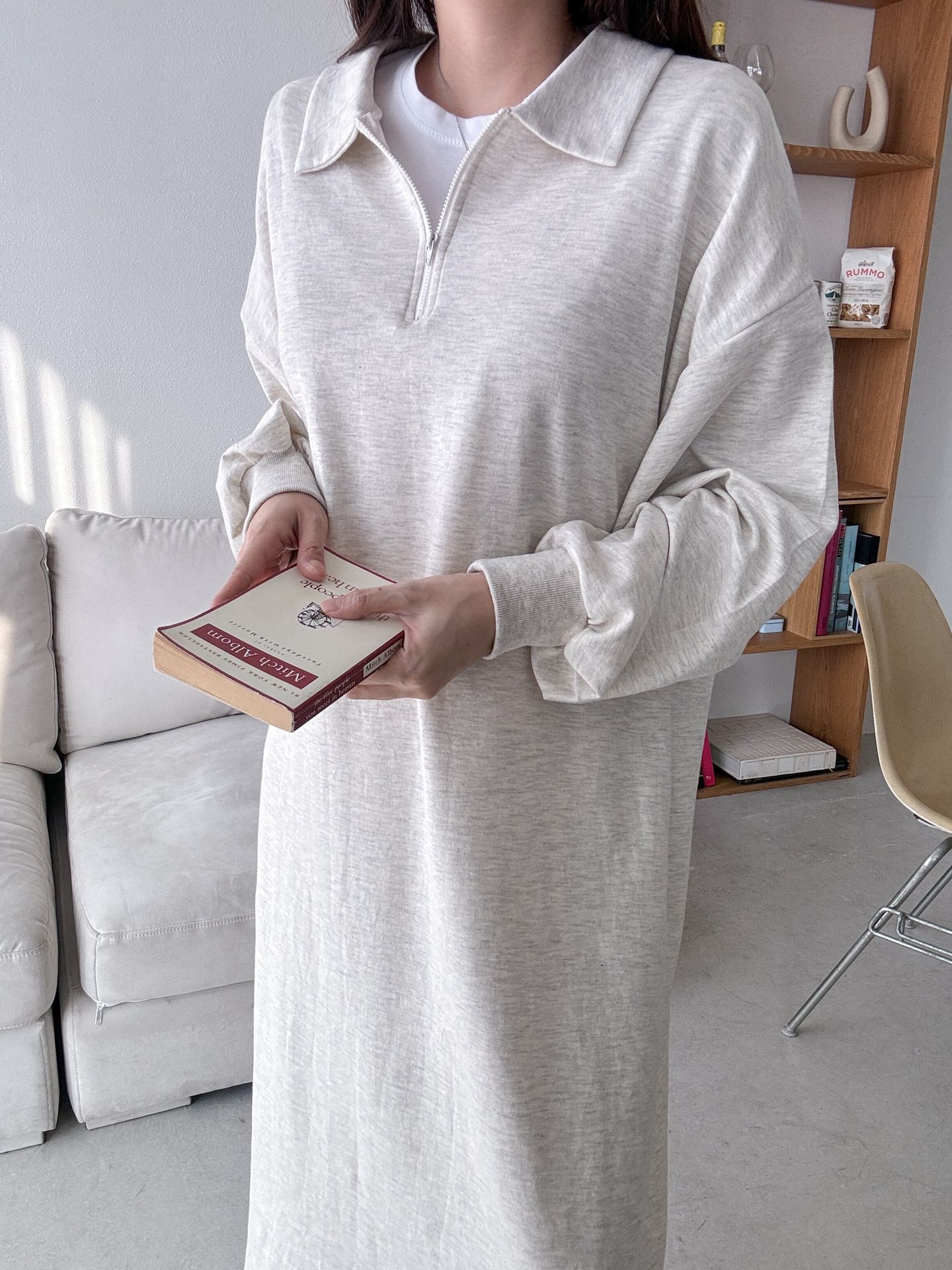 カラーハーフジップポケットロング長袖ワンピース | 詳細画像8