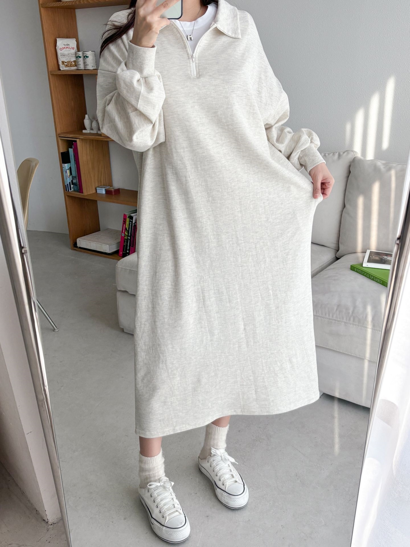 カラーハーフジップポケットロング長袖ワンピース | 詳細画像5