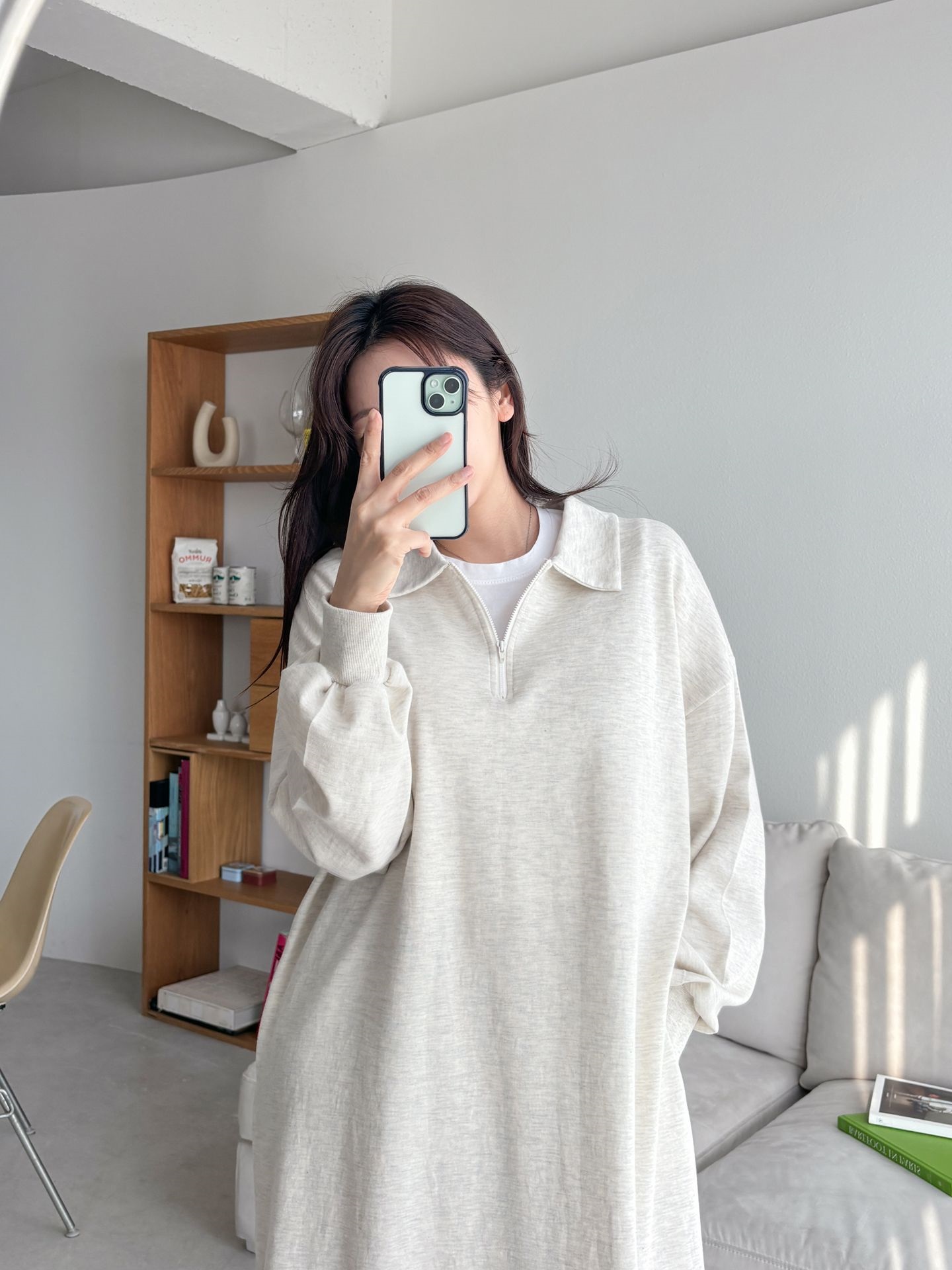 カラーハーフジップポケットロング長袖ワンピース | 詳細画像7