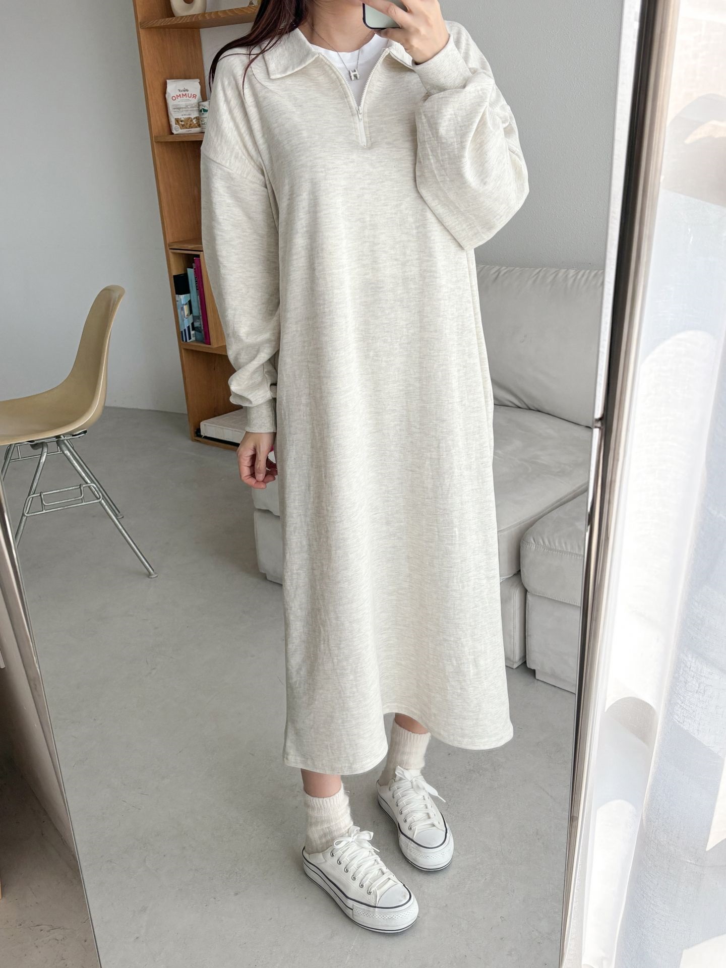 カラーハーフジップポケットロング長袖ワンピース | 詳細画像11