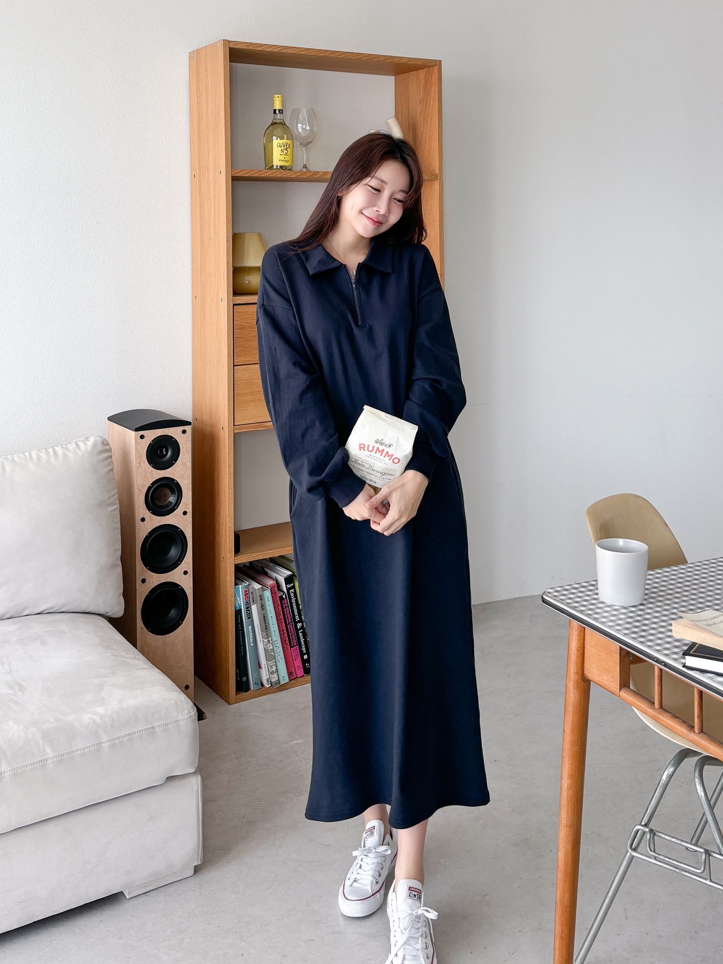 カラーハーフジップポケットロング長袖ワンピース | 詳細画像13