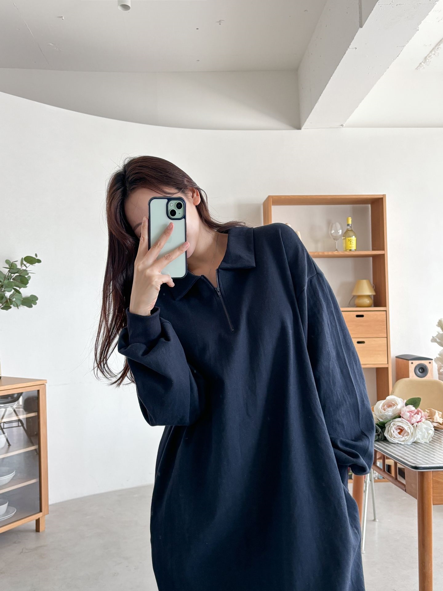 カラーハーフジップポケットロング長袖ワンピース | 詳細画像14