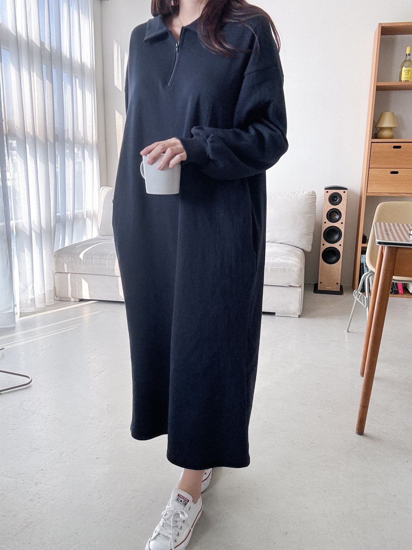 カラーハーフジップポケットロング長袖ワンピース | 詳細画像15