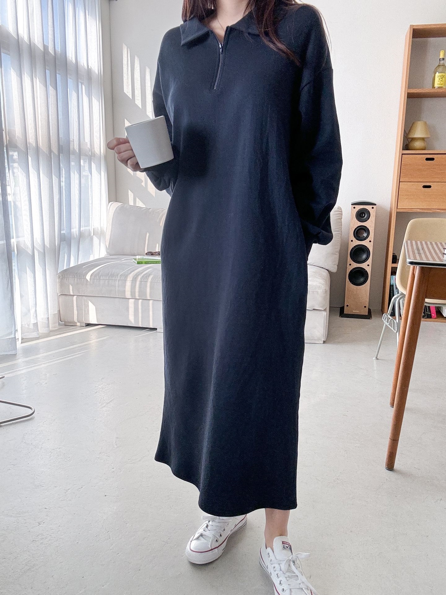 カラーハーフジップポケットロング長袖ワンピース | 詳細画像16
