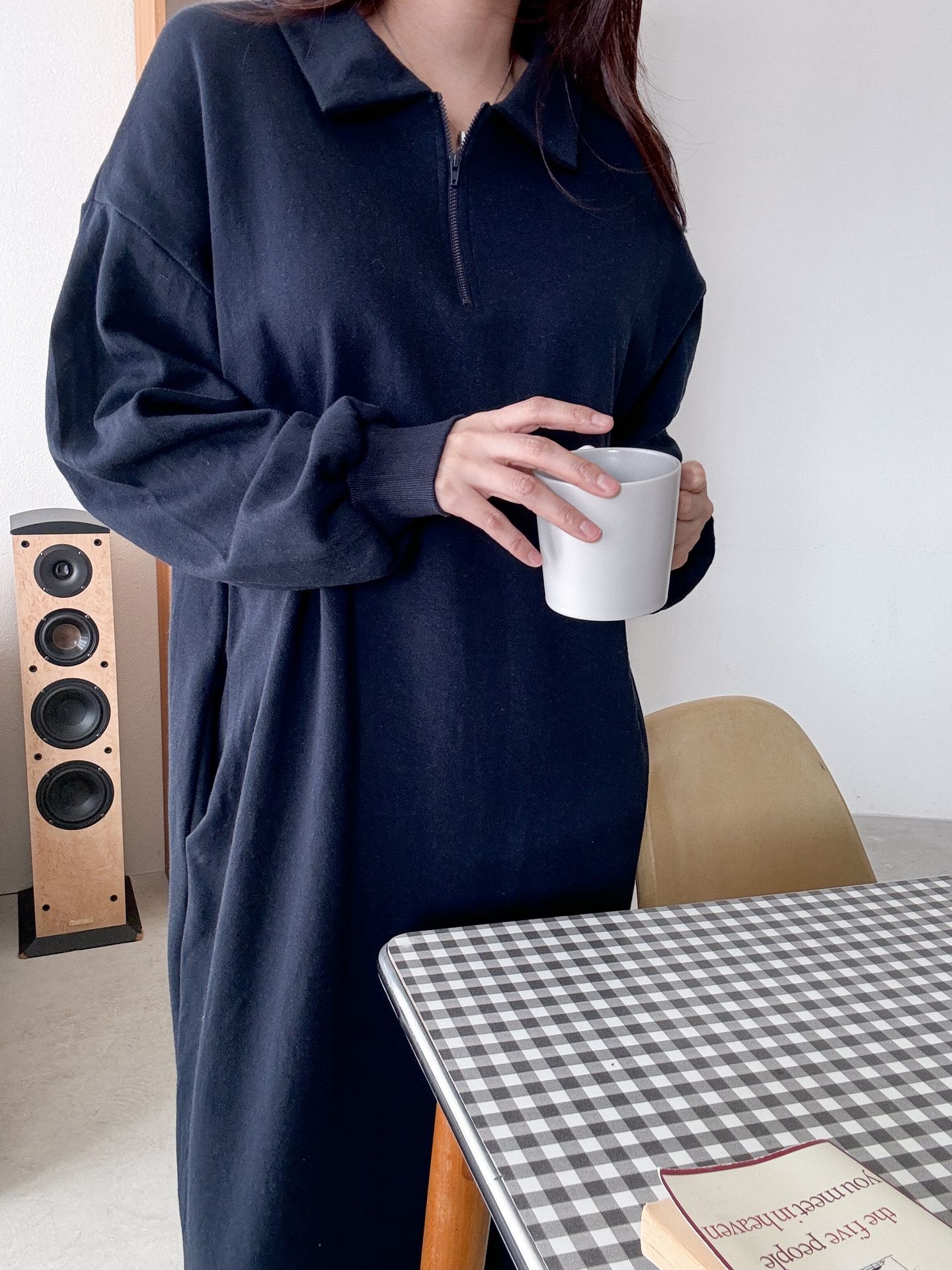 カラーハーフジップポケットロング長袖ワンピース | 詳細画像17