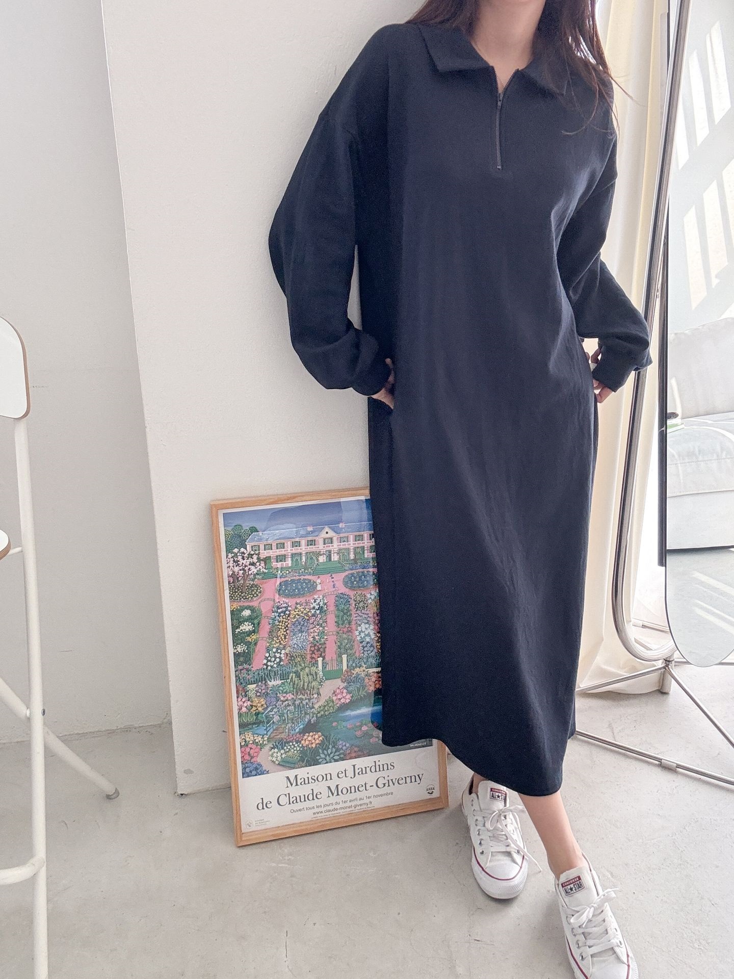 カラーハーフジップポケットロング長袖ワンピース | 詳細画像20