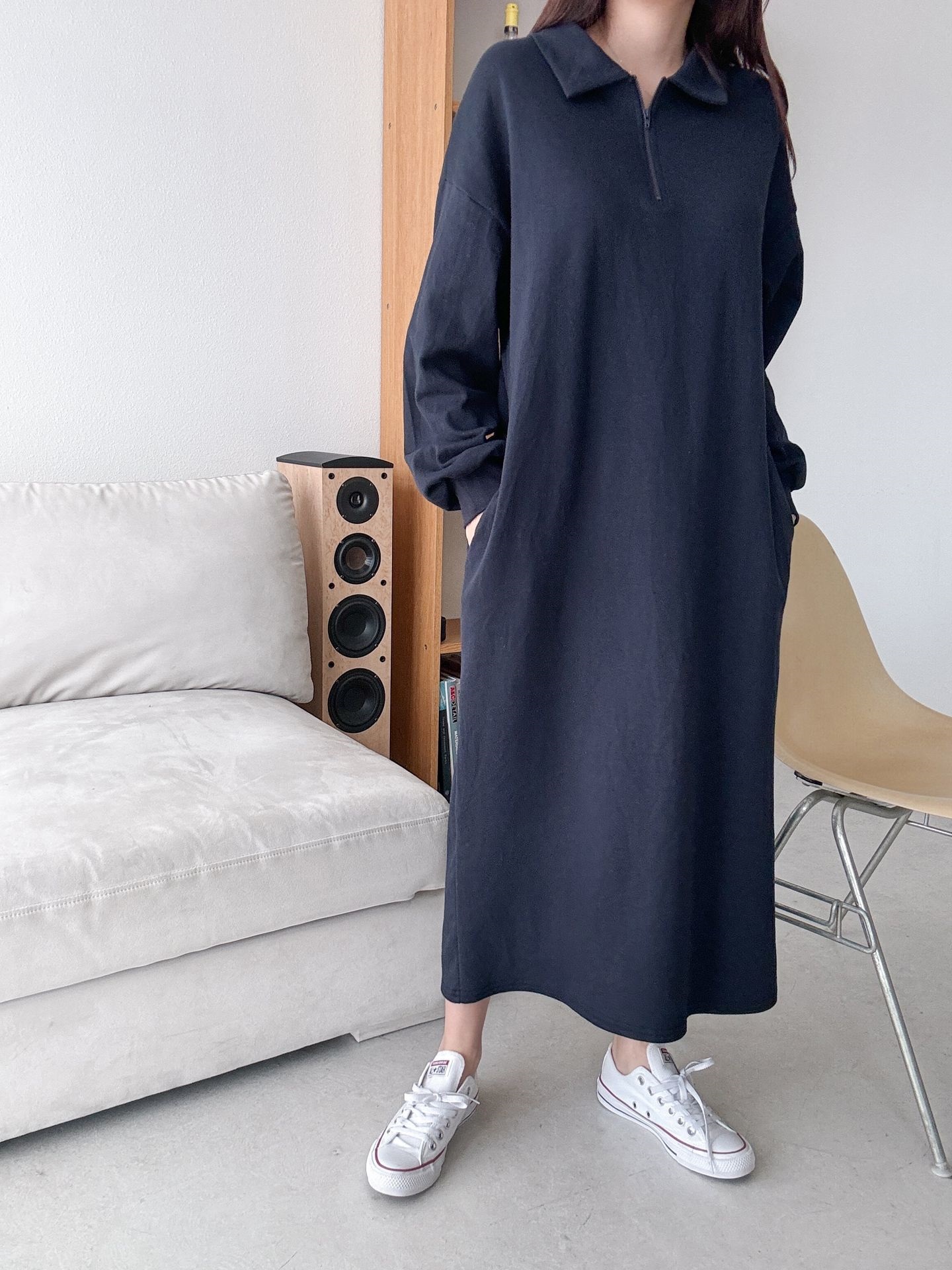カラーハーフジップポケットロング長袖ワンピース | 詳細画像21