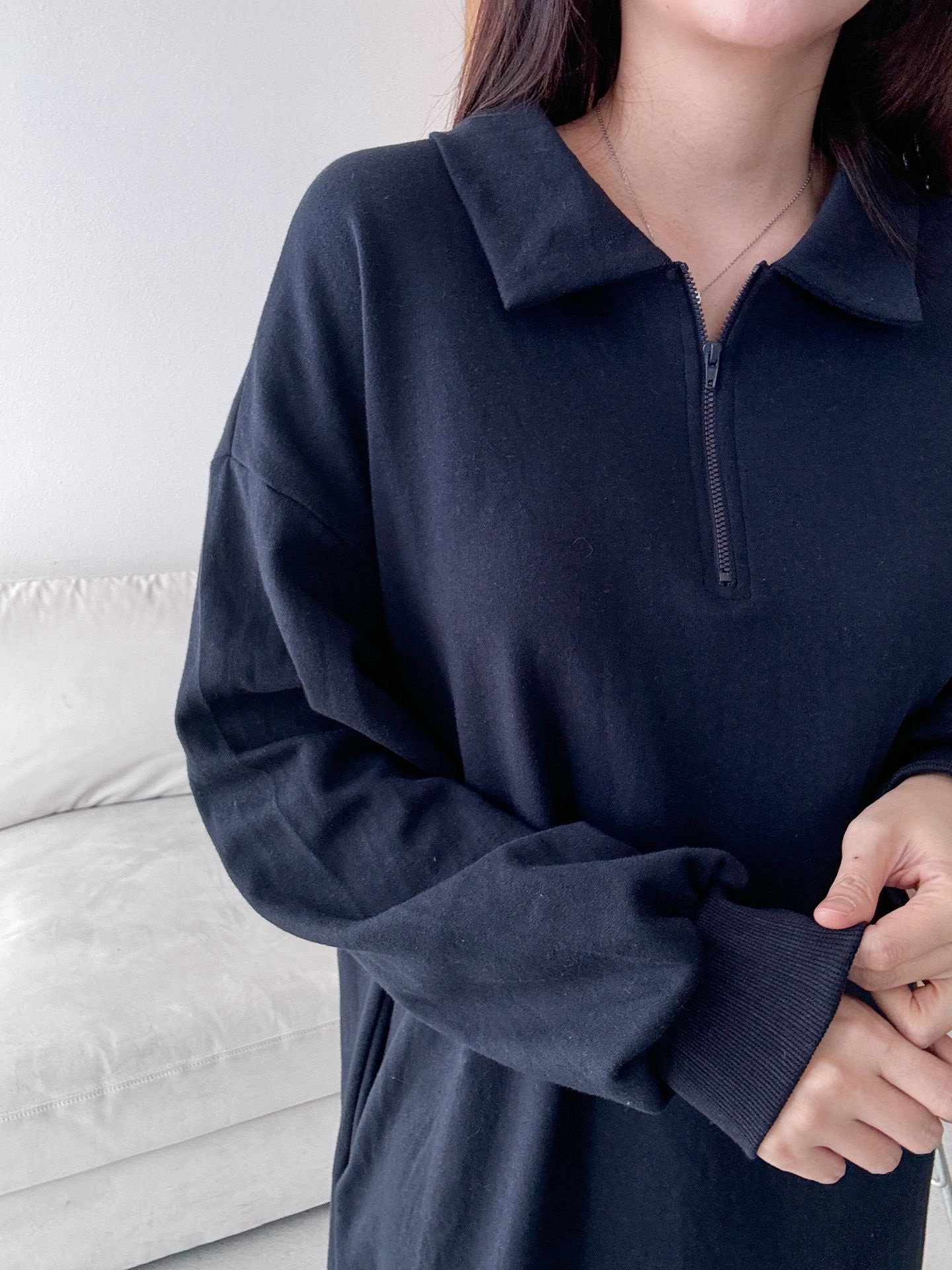 カラーハーフジップポケットロング長袖ワンピース | 詳細画像23