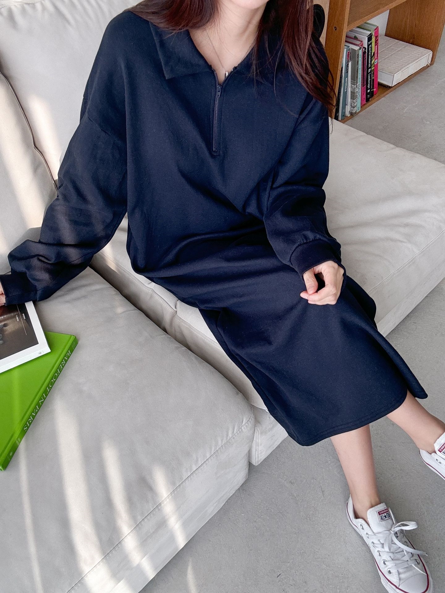 カラーハーフジップポケットロング長袖ワンピース | 詳細画像24