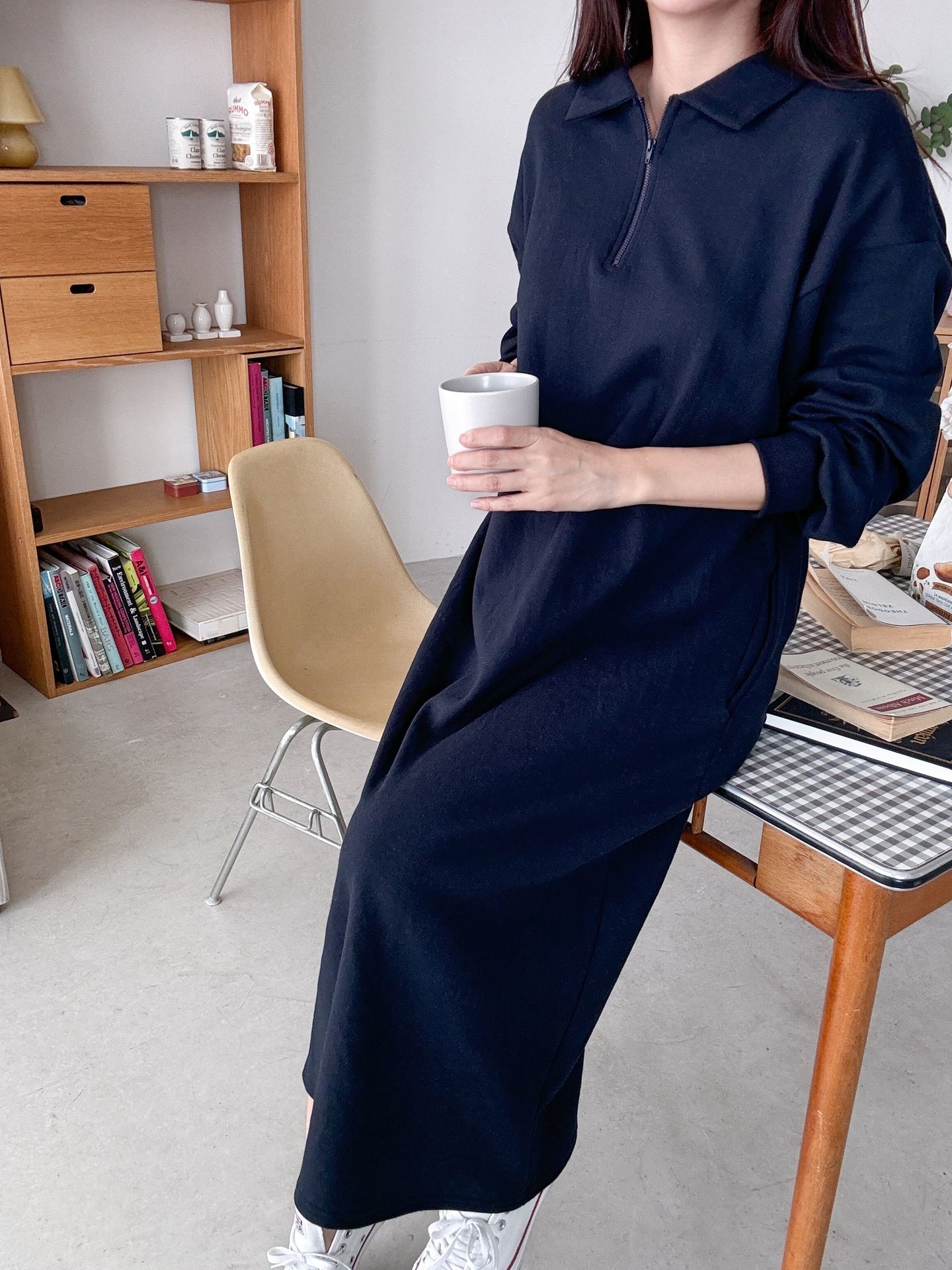 カラーハーフジップポケットロング長袖ワンピース | 詳細画像25