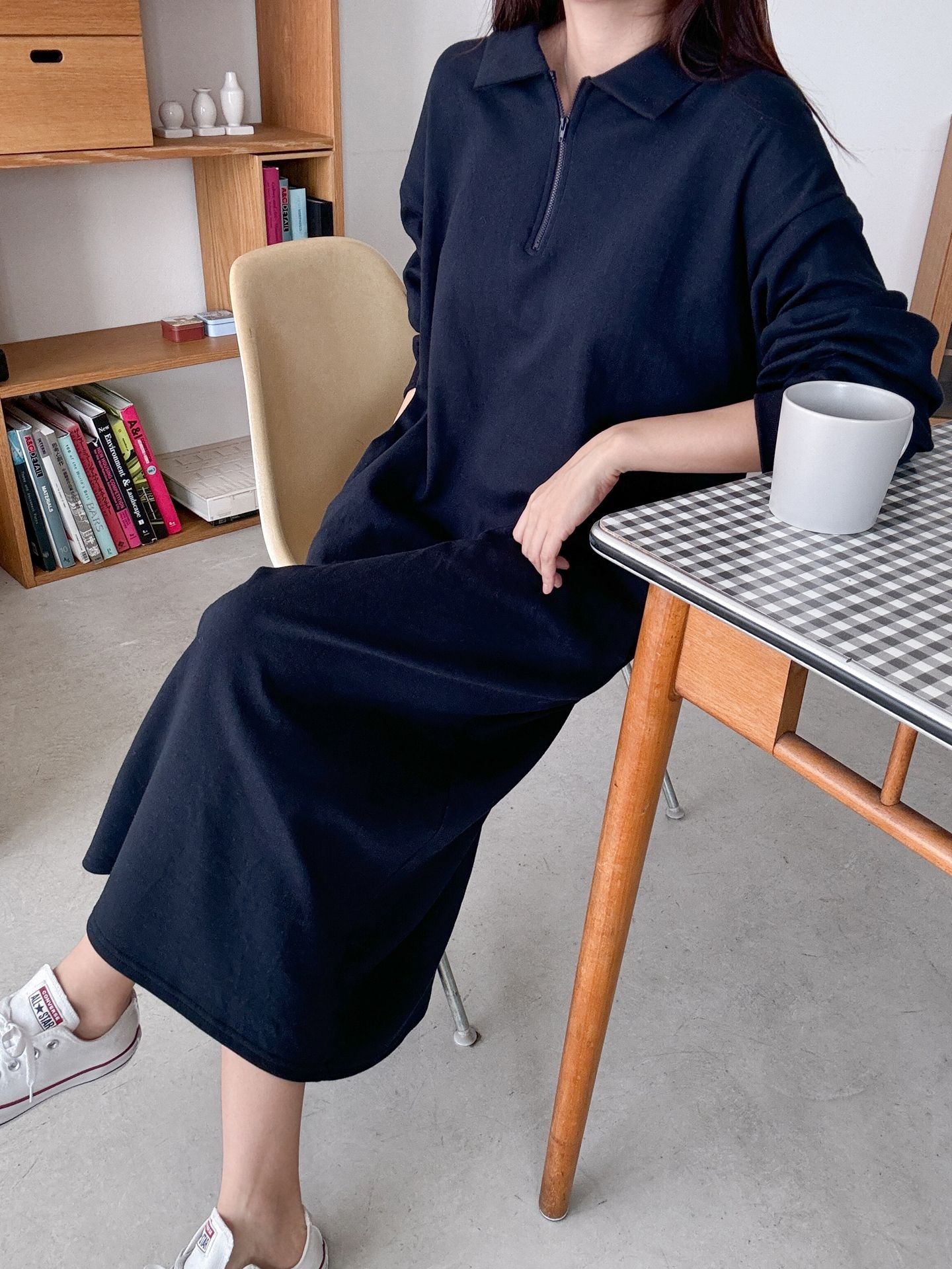 カラーハーフジップポケットロング長袖ワンピース | 詳細画像26