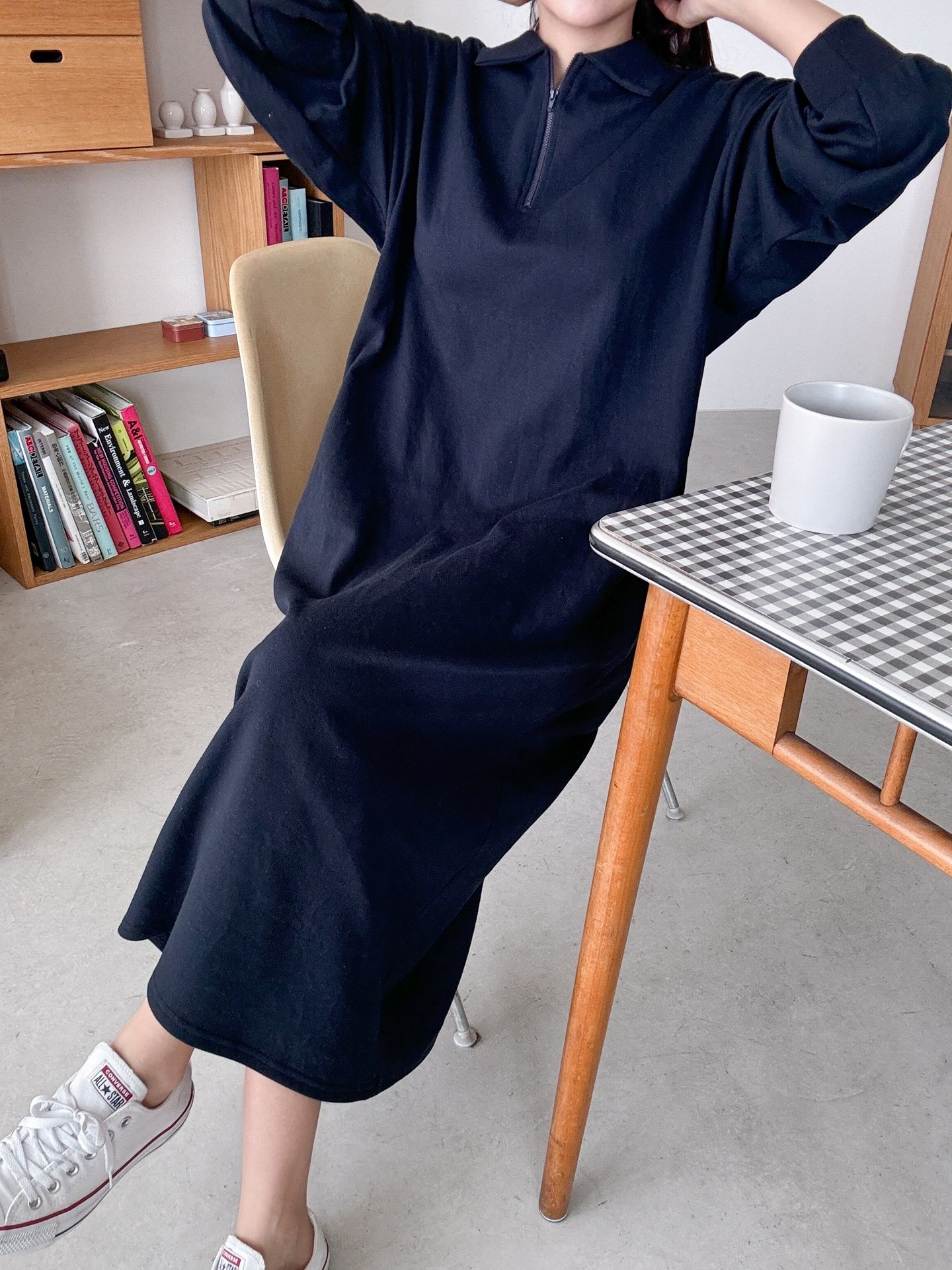 カラーハーフジップポケットロング長袖ワンピース | 詳細画像27