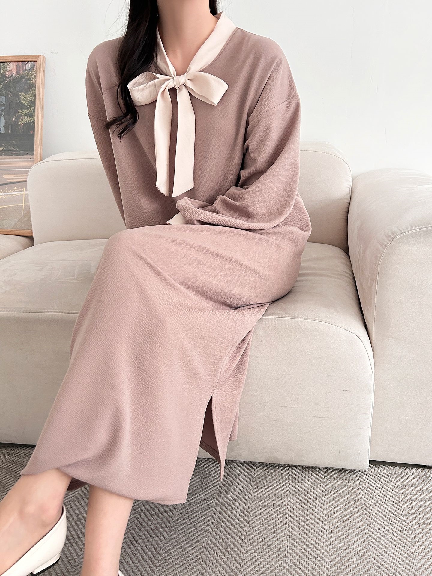 ボウタイスリットロング長袖ワンピース | 詳細画像4