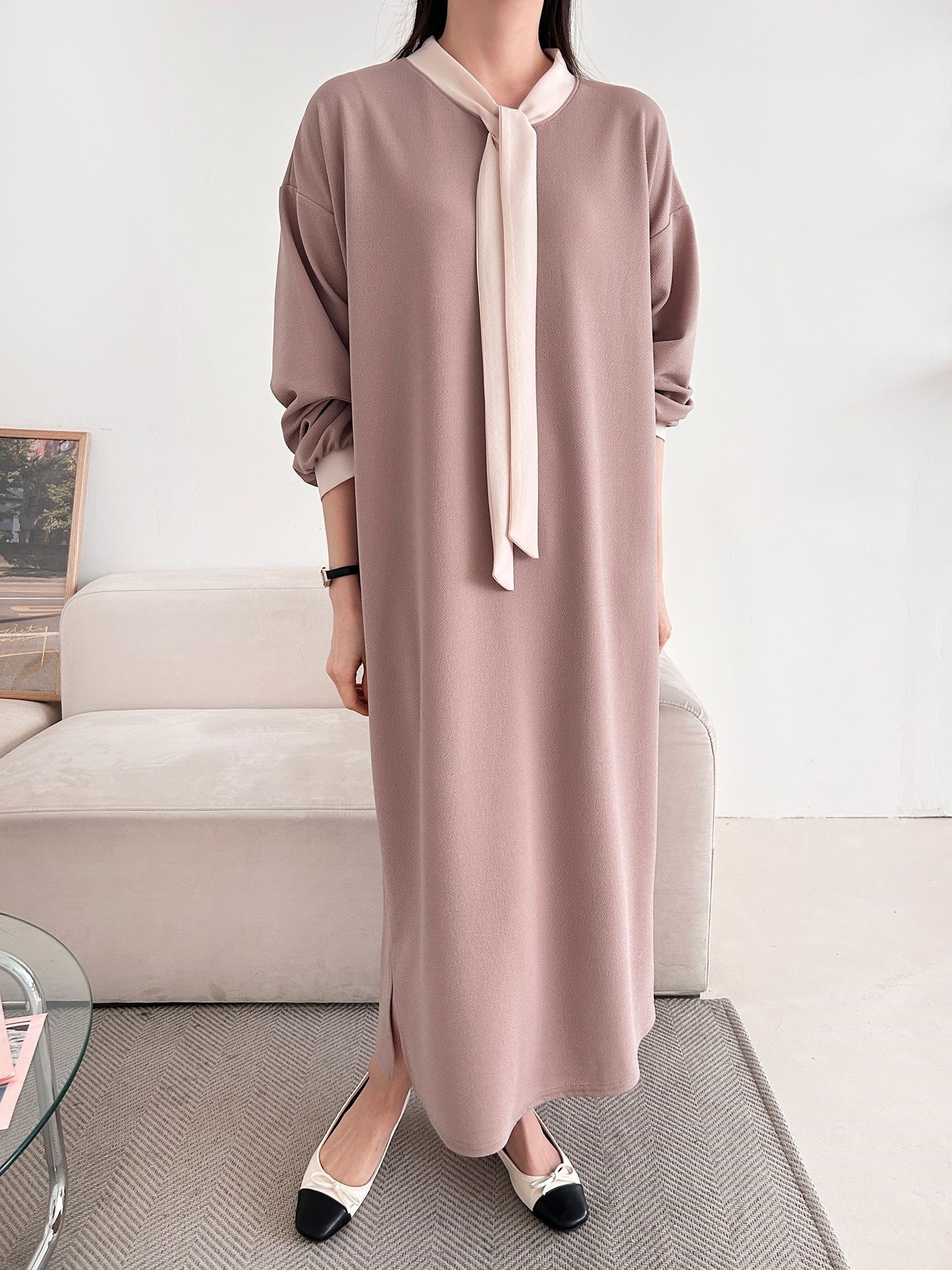 ボウタイスリットロング長袖ワンピース | 詳細画像7