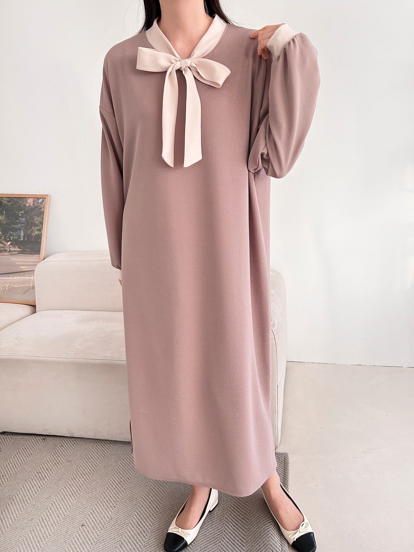 ボウタイスリットロング長袖ワンピース | 詳細画像8