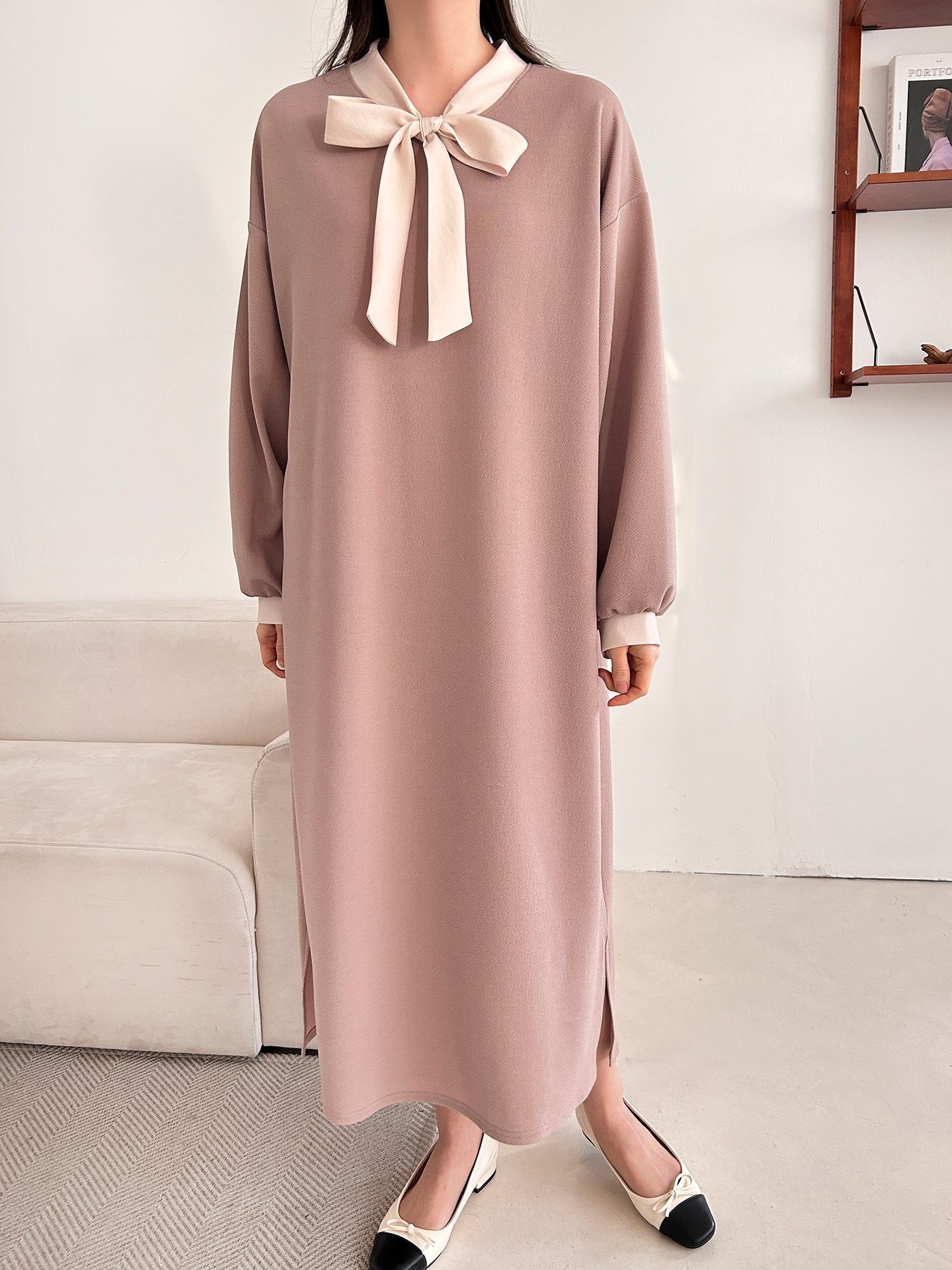 ボウタイスリットロング長袖ワンピース | 詳細画像11