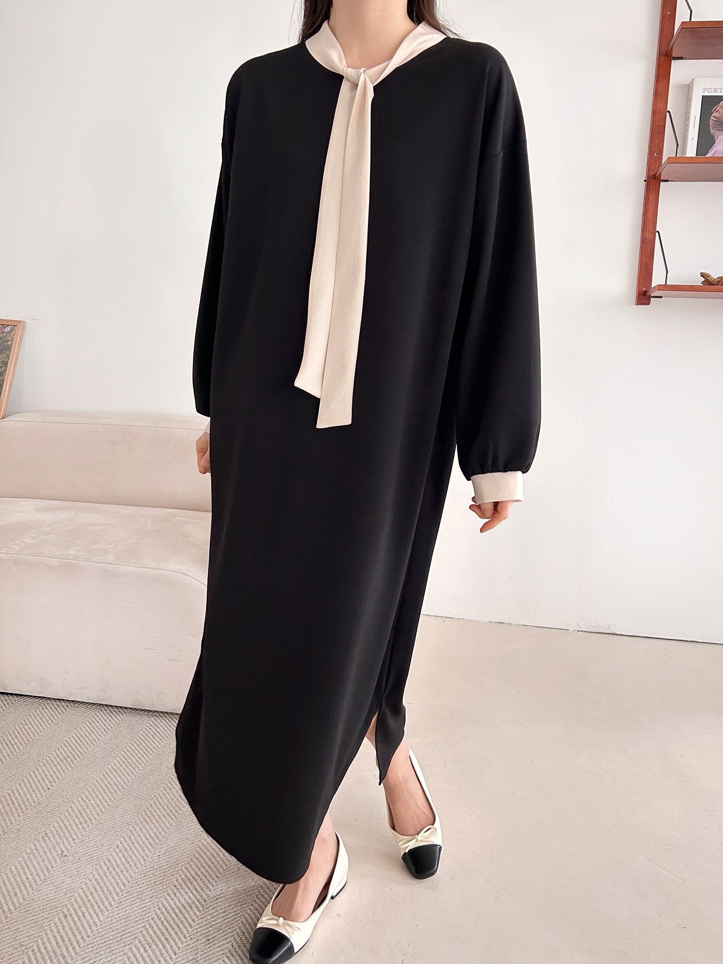 ボウタイスリットロング長袖ワンピース | 詳細画像13