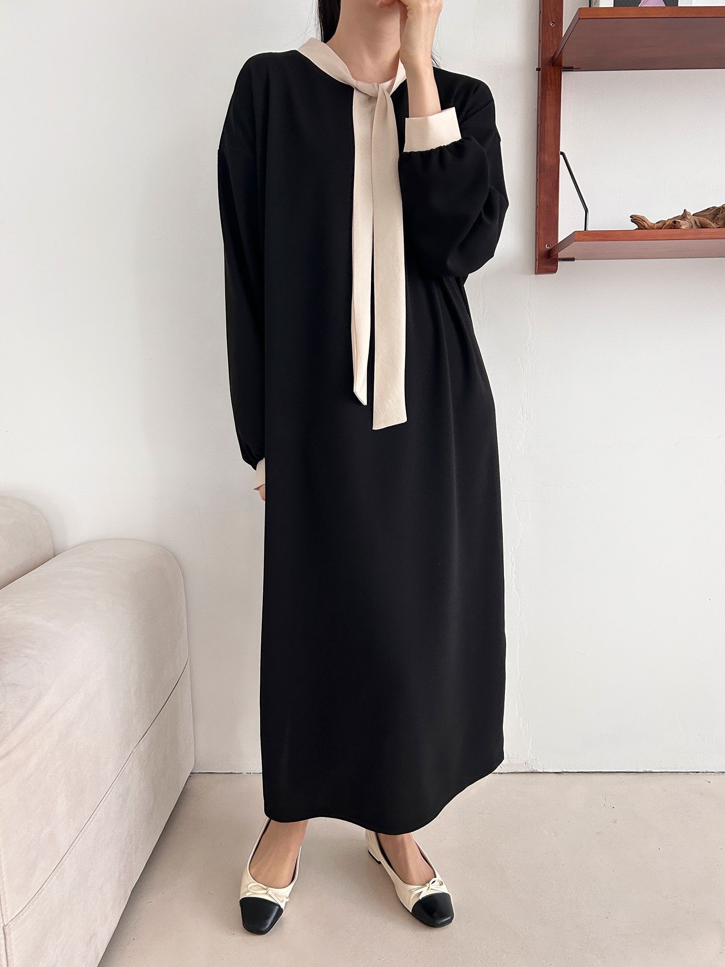 ボウタイスリットロング長袖ワンピース | 詳細画像14