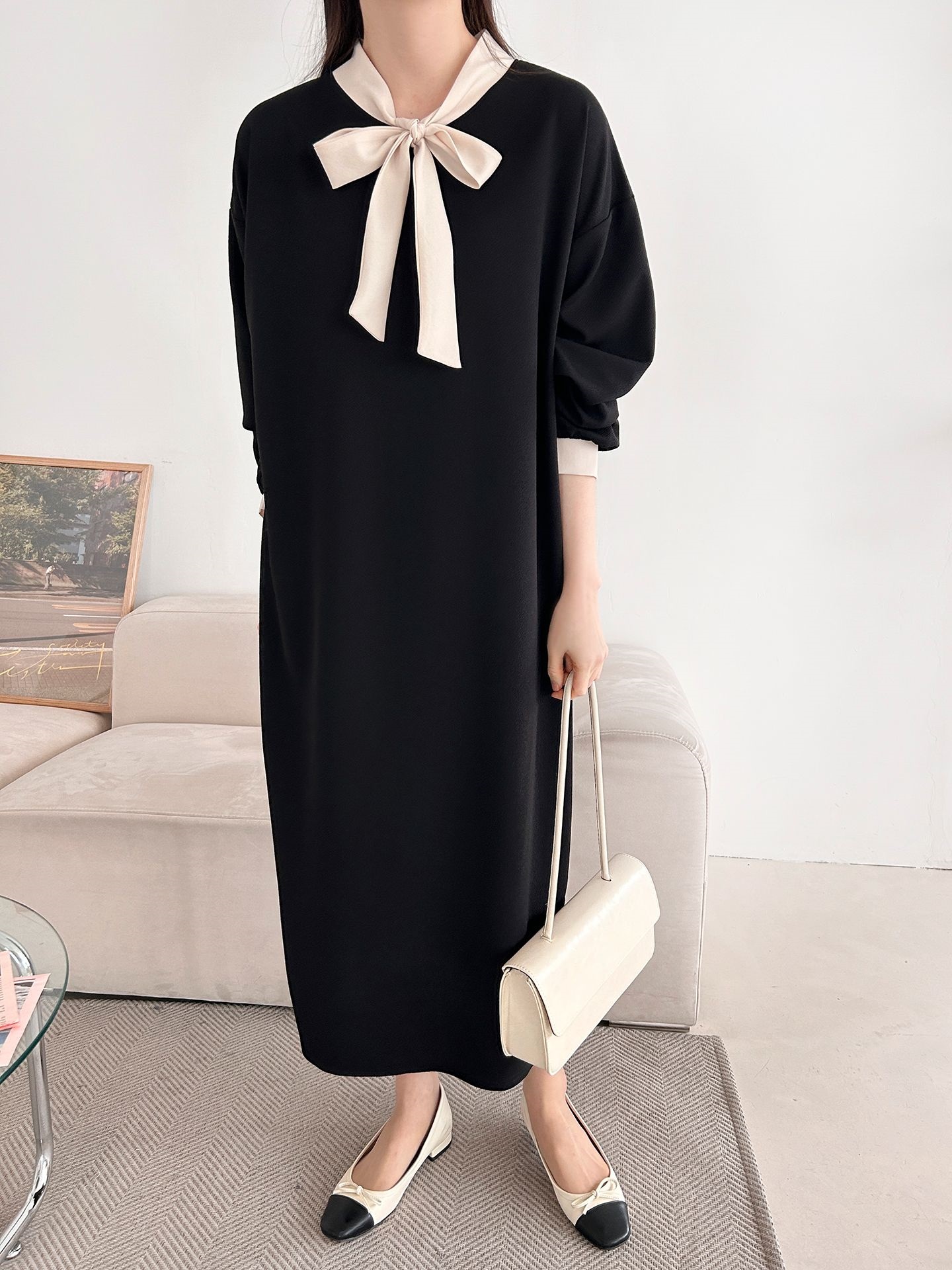 ボウタイスリットロング長袖ワンピース | 詳細画像15