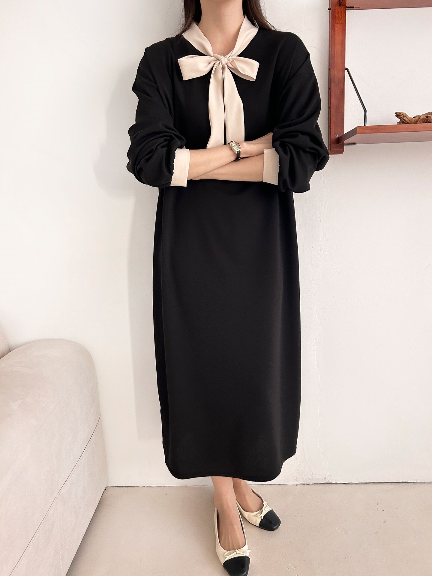 ボウタイスリットロング長袖ワンピース | 詳細画像17